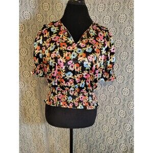 Sugar + Lips Black Floral Blouse Size Medium